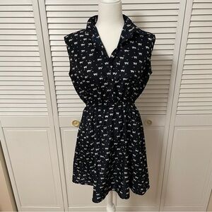 Cat Kitten Print Naizi Women Small Sleeveless Dress Navy Blue